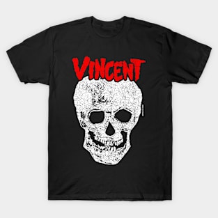 Vincent Skull Death Punk Horror Rock (Red/White) T-Shirt